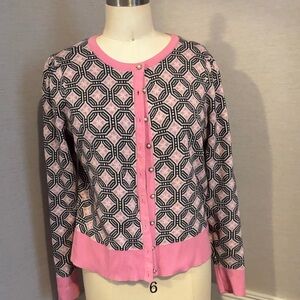 Charter Club Pink and Black Geometric Cardigan